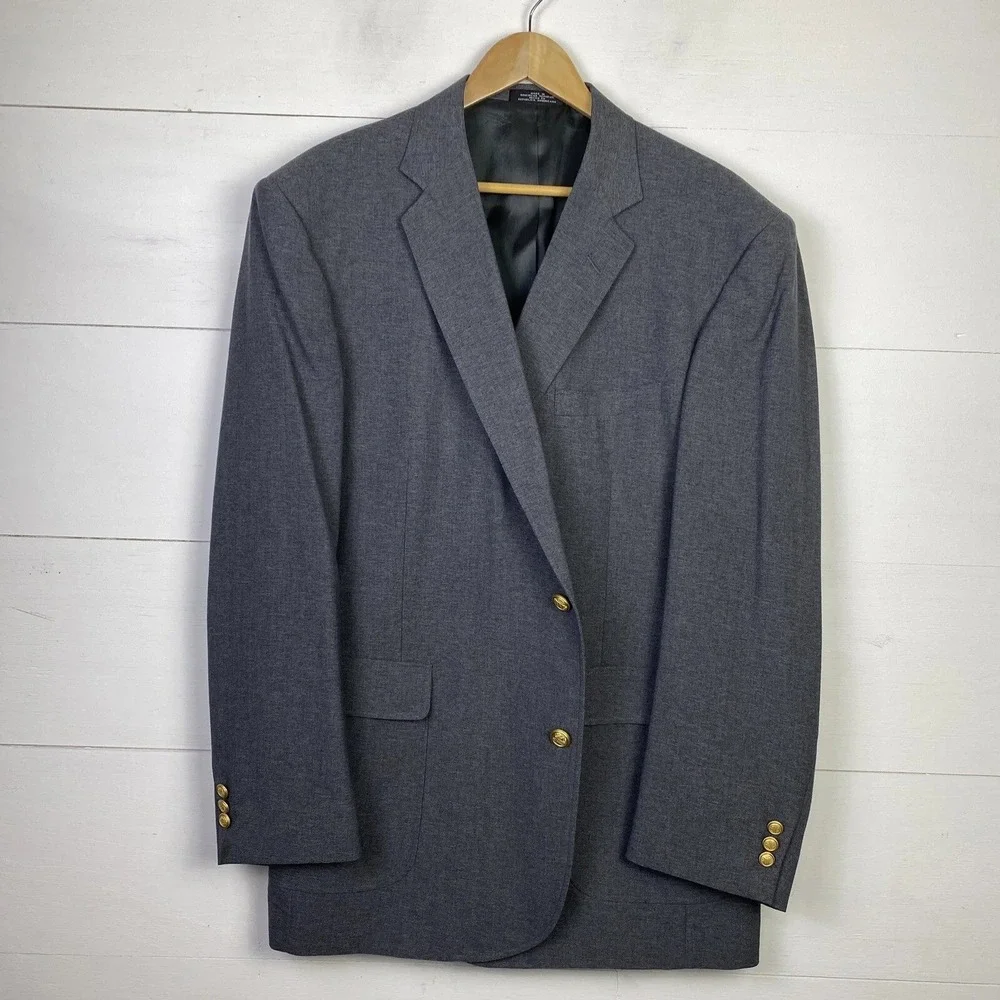 David Taylor Blazer Gray 46L Crested Gold Buttons Wool‎ Blend Academia Regency